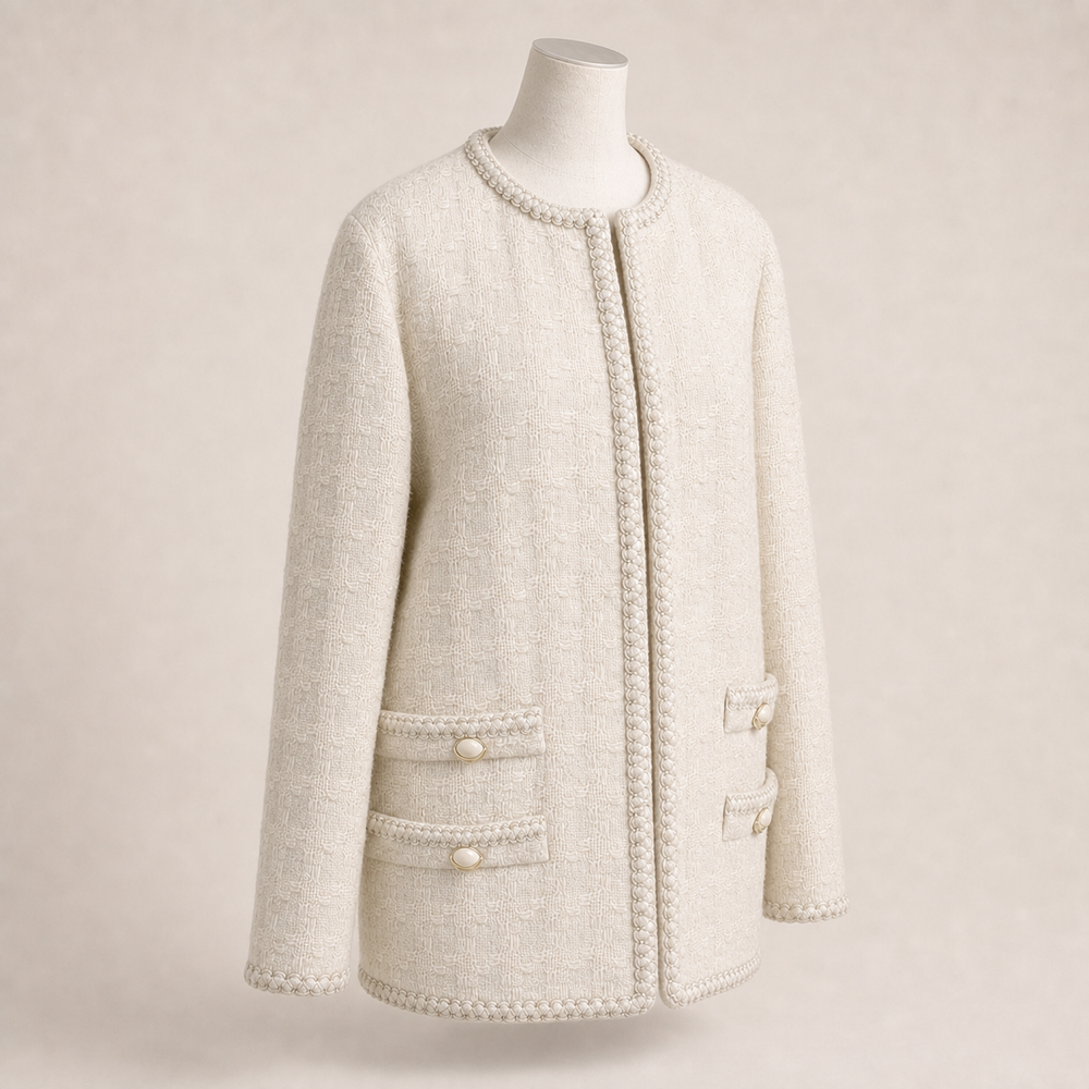 Gucci vintage cream tweed jacket left front view