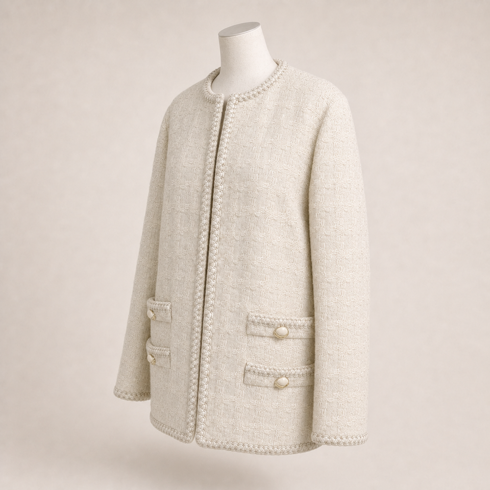 Gucci vintage cream tweed jacket right front view