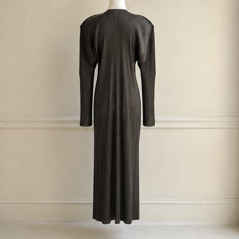 Issey Miyake vintage dark brown pleat long jacket back view