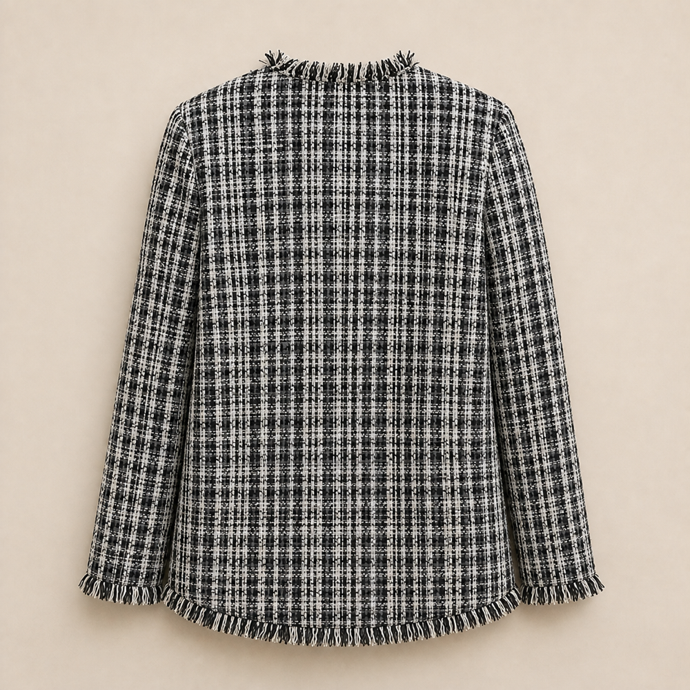 Kate Spade black and white checkered cotton tweed jacket back view