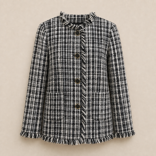 Kate Spade black and white checkered cotton tweed jacket front view