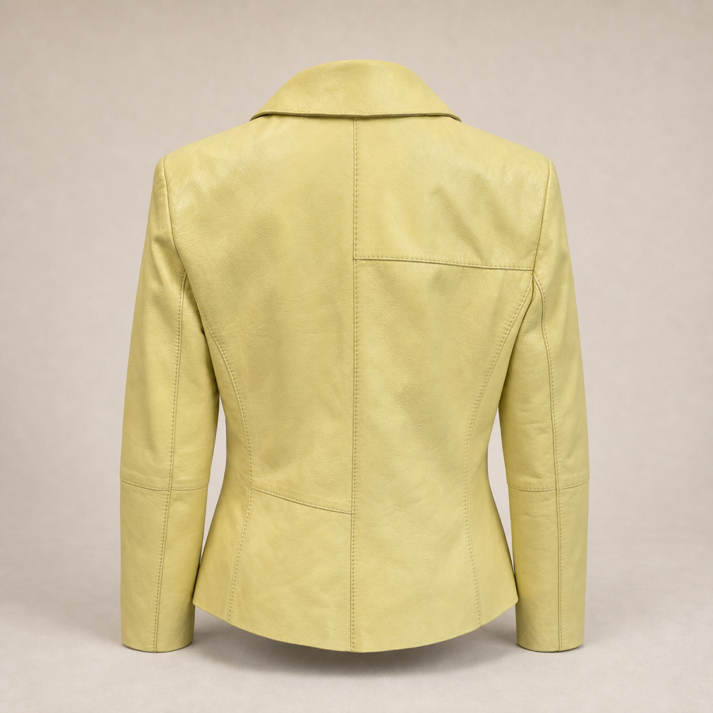 Valentino Miss V vintage lemon yellow leather cropped jacket back view