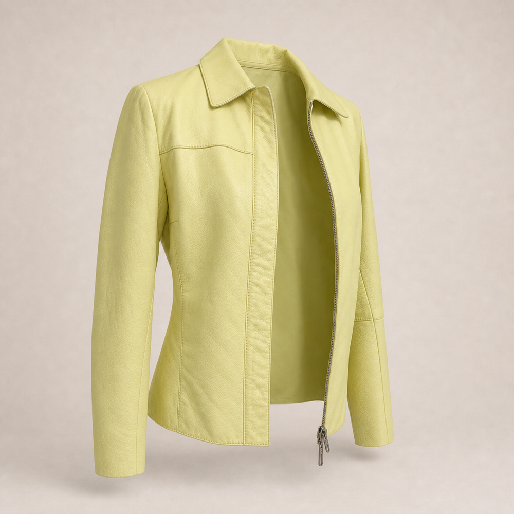 Valentino Miss V vintage lemon yellow leather cropped jacket left front view