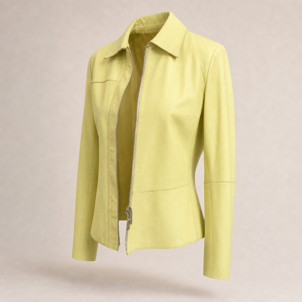 Valentino Miss V vintage lemon yellow leather cropped jacket right front view