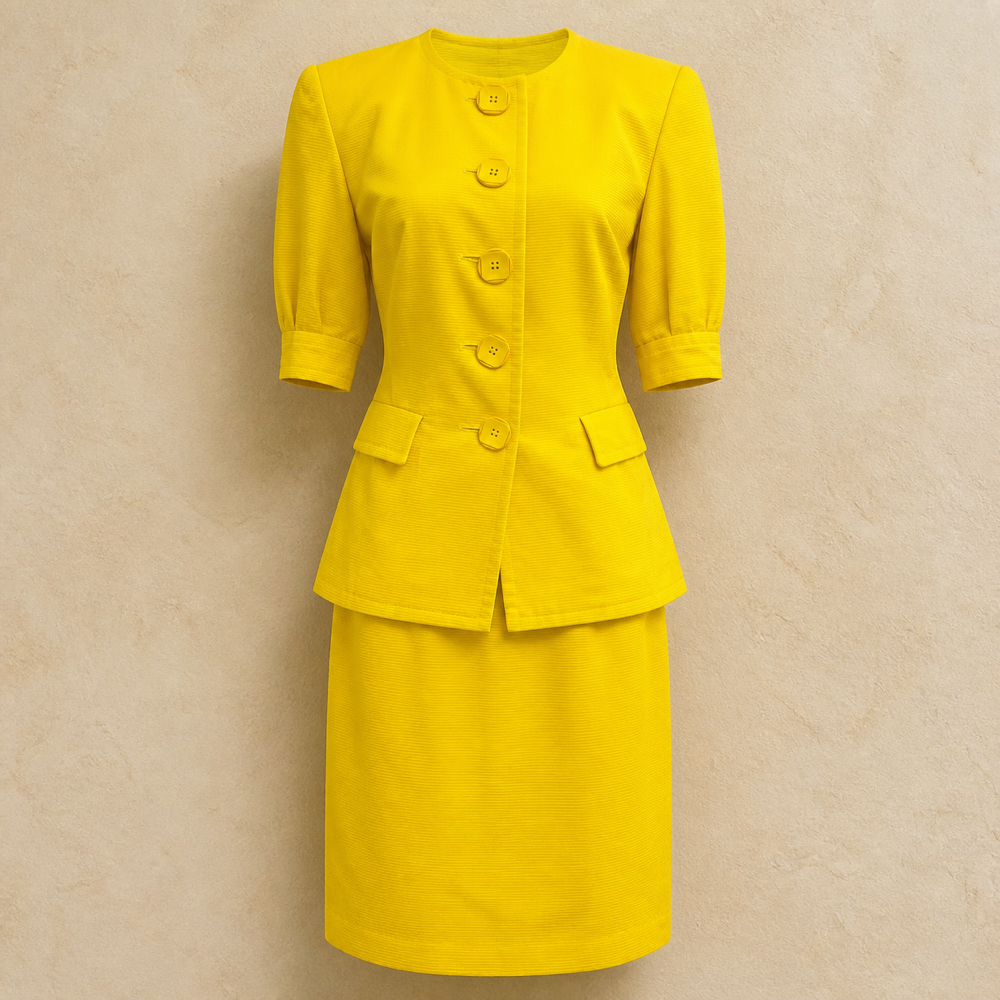 Yves Saint Laurent Vintage Stylish Sharp Yellow Suit - front view