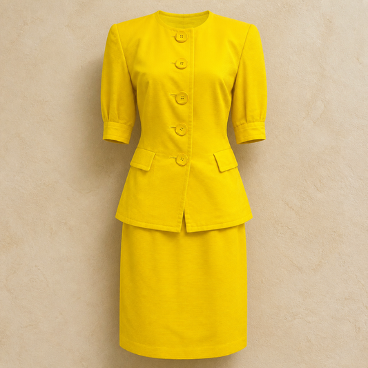 Yves Saint Laurent Vintage Stylish Sharp Yellow Suit - front view