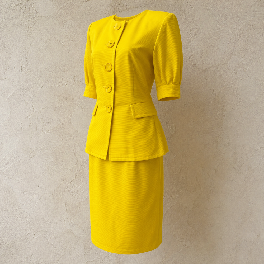 Yves Saint Laurent Vintage Stylish Sharp Yellow Suit - left-front view