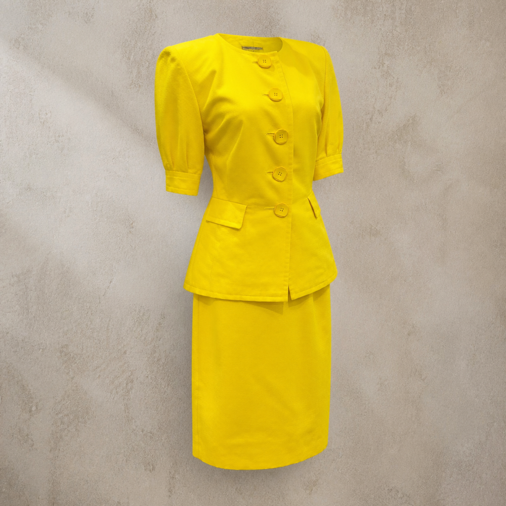 Yves Saint Laurent Vintage Stylish Sharp Yellow Suit - right-front view